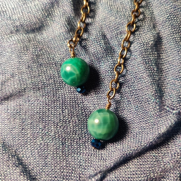 Agate Gemstone Bead with Sparkly Bead Dangly Earrings - Picture 8 of 9